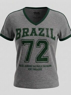 Social Scene Heather Grey V-Neck Tee with Green Trim